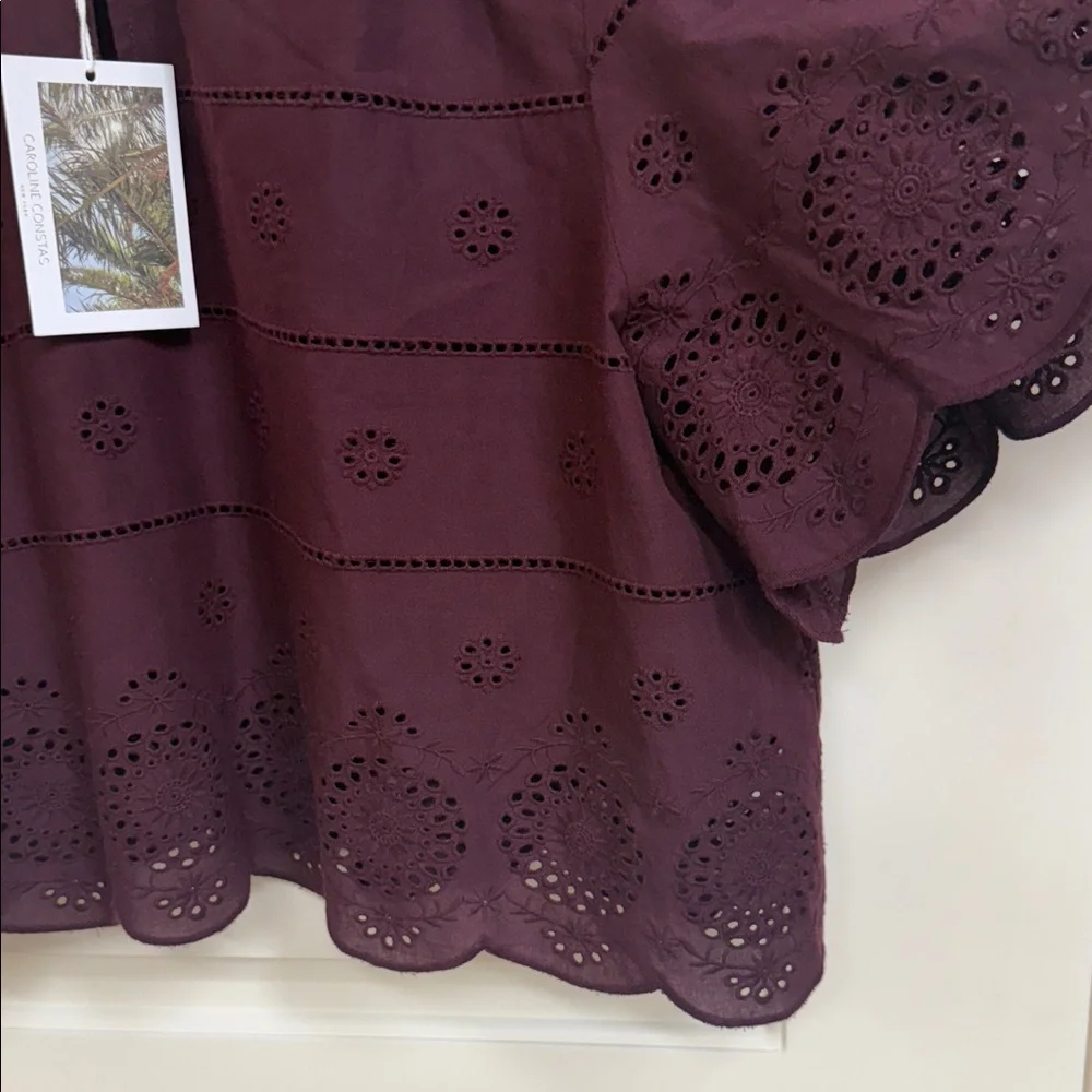 Caroline Constas Burgundy Eyelet Blouse - Picture 6 of 15